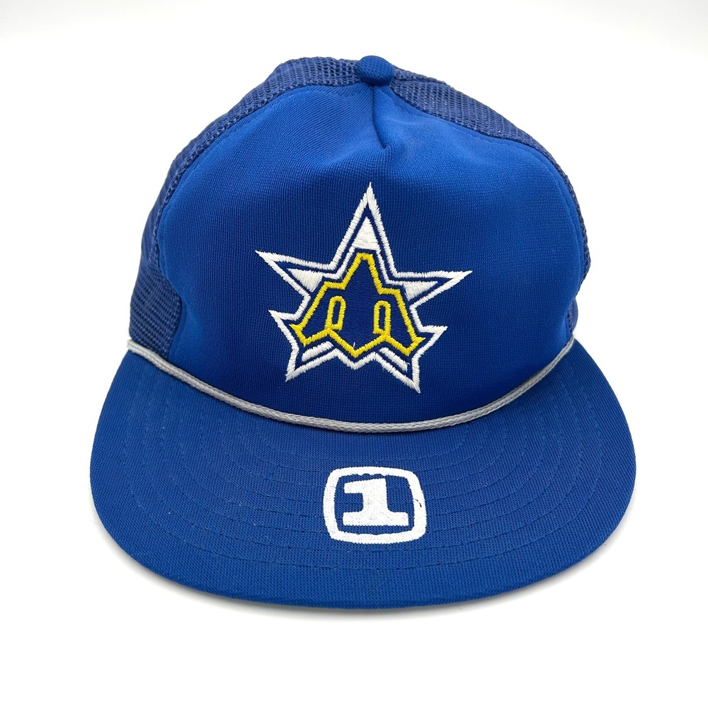 EUC VINTAGE 1980s Seattle Mariners‎ Twins Brand Snap Back Baseball Cap Hat Large